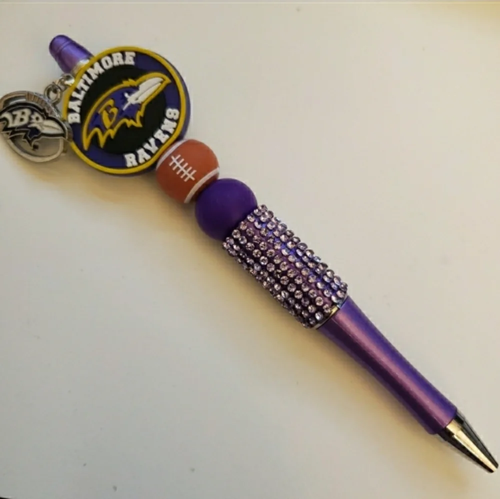 Handmade Rhinestone Baltimore Ravens Football Beaded Silicone Focal Bead Pen